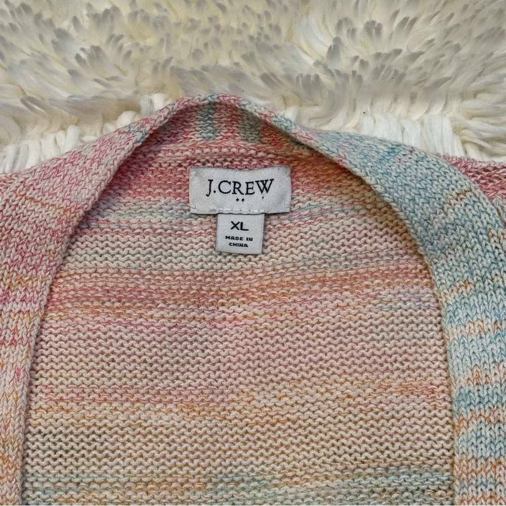 J. Crew Pastel Multicolor Rainbow V-Neck Cotton Button Front Cardigan - Picture 6 of 10